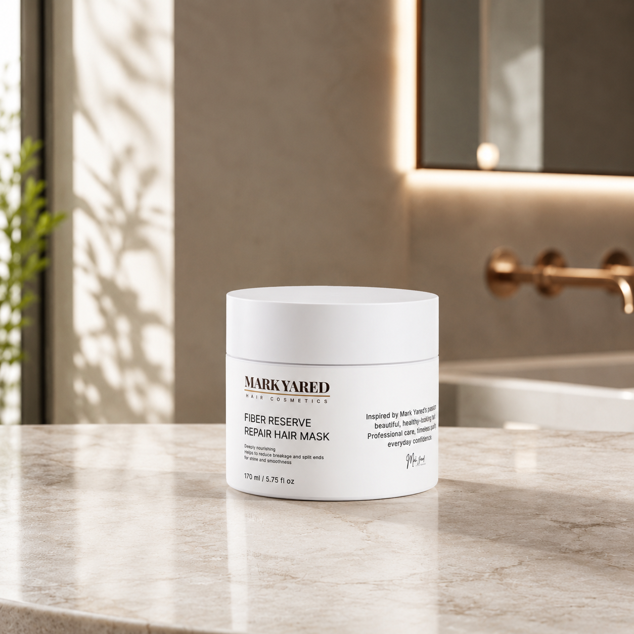 Fiber Reserve Repair Hair Mask in a luxury bathroom setting